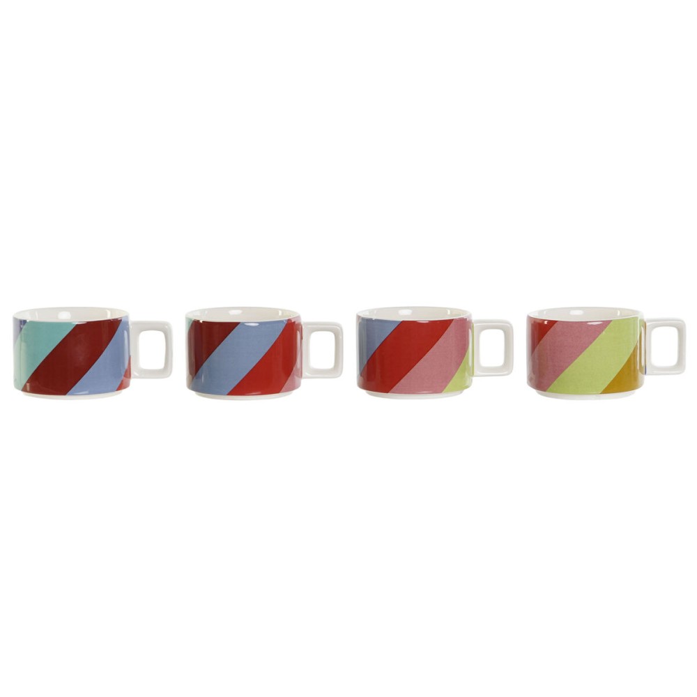 Satz von Kaffeetassen DKD Home Decor Weiß Bunt Hellbraun Metall Bambus Dolomite 260 ml