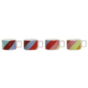 Satz von Kaffeetassen DKD Home Decor Weiß Bunt Hellbraun Metall Bambus Dolomite 260 ml