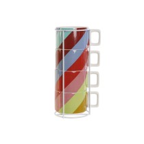 Satz von Kaffeetassen DKD Home Decor Weiß Bunt Hellbraun Metall Bambus Dolomite 260 ml