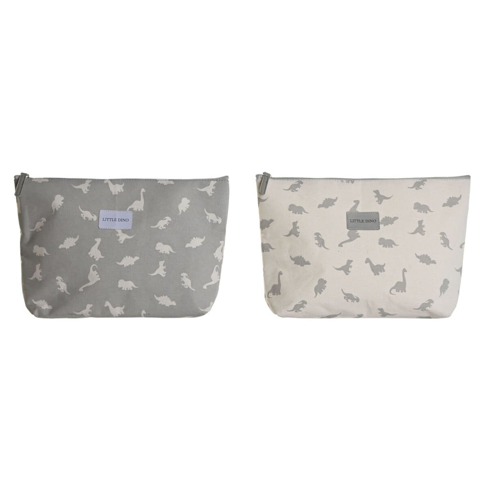Reise-Toilettentasche DKD Home Decor Weiß Grau Baumwolle 33 x 8 x 21 cm (2 Stück)