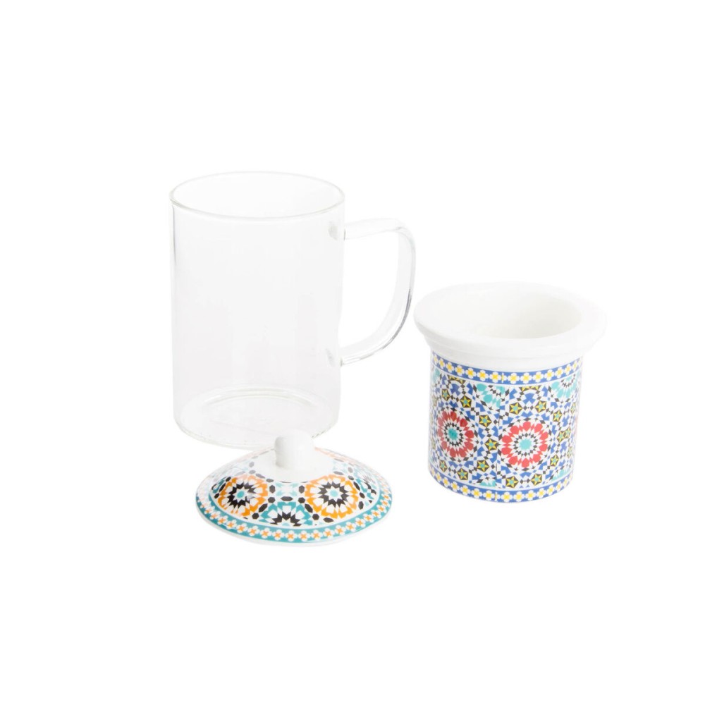 Cup with Tea Filter DKD Home Decor Multicolour Orange Tile Arab 300 ml (2 Units)