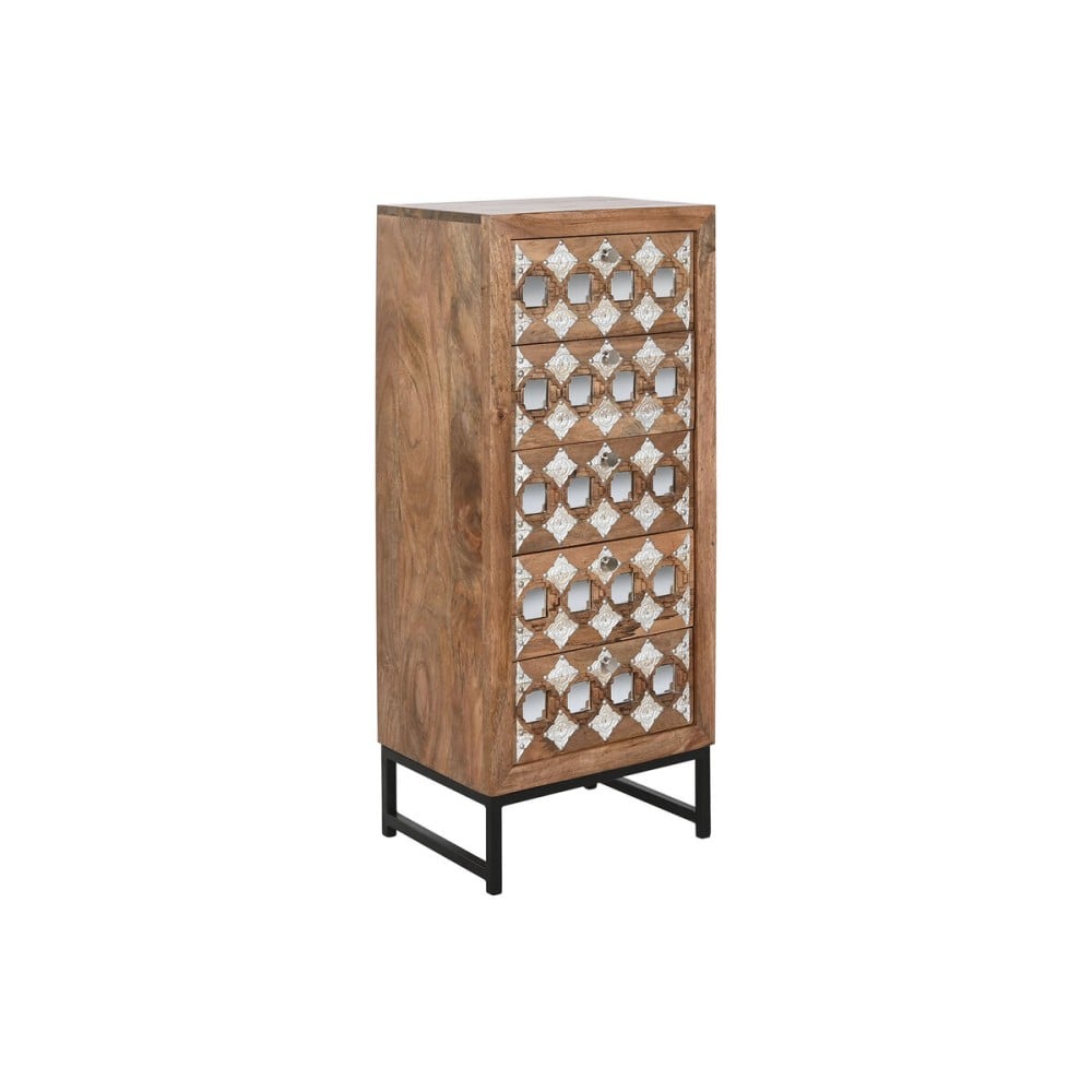 Schubladenschrank Home ESPRIT Braun Schwarz Silberfarben Mango-Holz Spiegel Indianer 45 x 35 x 105 cm
