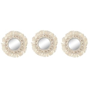 Wall mirror Home ESPRIT White Boho 20 x 1 x 20 cm (3 Pieces)