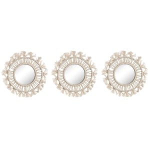 Mirror Set Home ESPRIT White Boho 20 x 1 x 20 cm (3 Pieces)