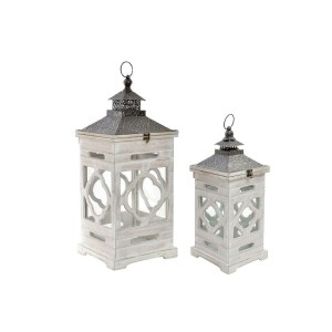 Laternen-Set Home ESPRIT Weiß Kristall Tanne Ethnisch Araber 26 x 26 x 66 cm (2 Stücke)