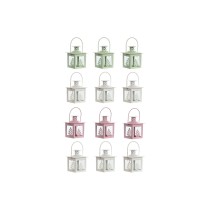 Ensemble de lanternes Home ESPRIT Blanc Vert Rose Verre Fer Shabby Chic 7 x 7 x 10 cm (3 Pièces) (4 Unités)