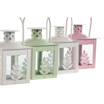 Laternen-Set Home ESPRIT Weiß grün Rosa Kristall Eisen Shabby Chic 7 x 7 x 10 cm (3 Stücke) (4 Stück)