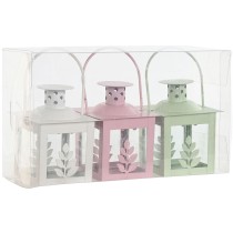 Laternen-Set Home ESPRIT Weiß grün Rosa Kristall Eisen Shabby Chic 7 x 7 x 10 cm (3 Stücke) (4 Stück)