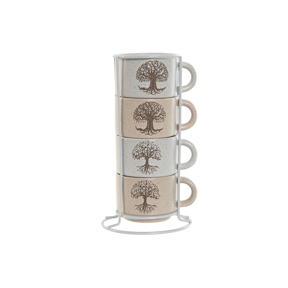 Satz von Kaffeetassen Home ESPRIT Weiß Beige Metall Steingut 150 ml