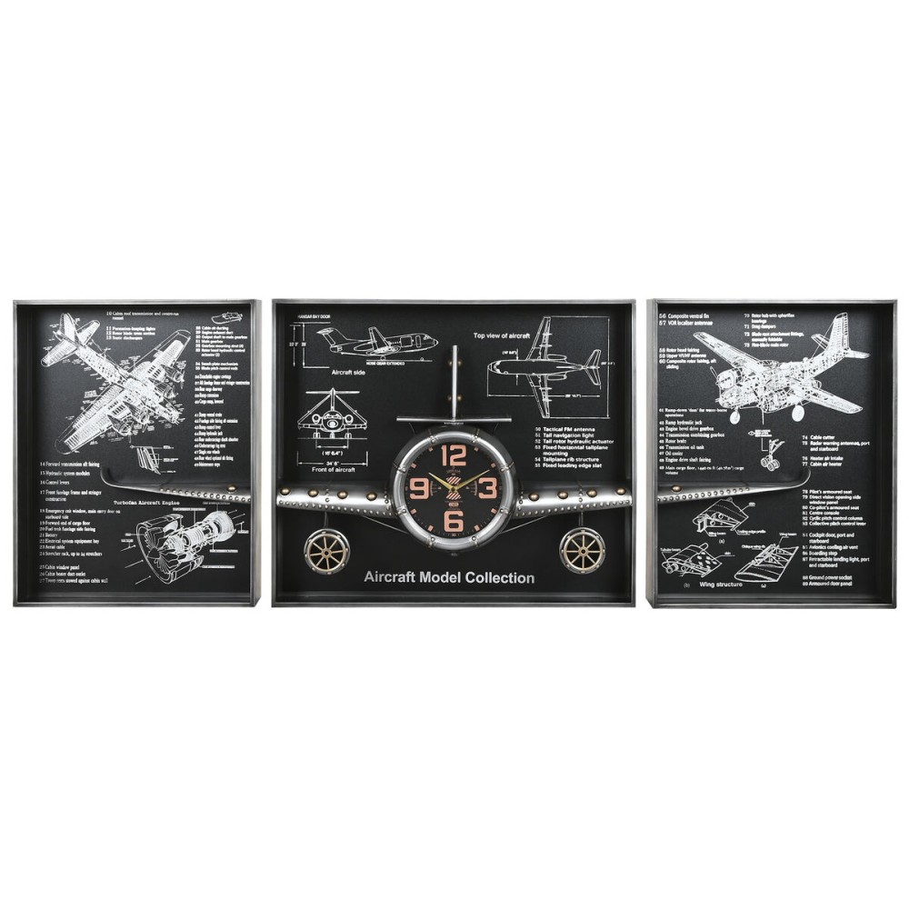 Horloge Murale Home ESPRIT Doré Argenté Métal Avion Vintage 175 x 21 x 64 cm