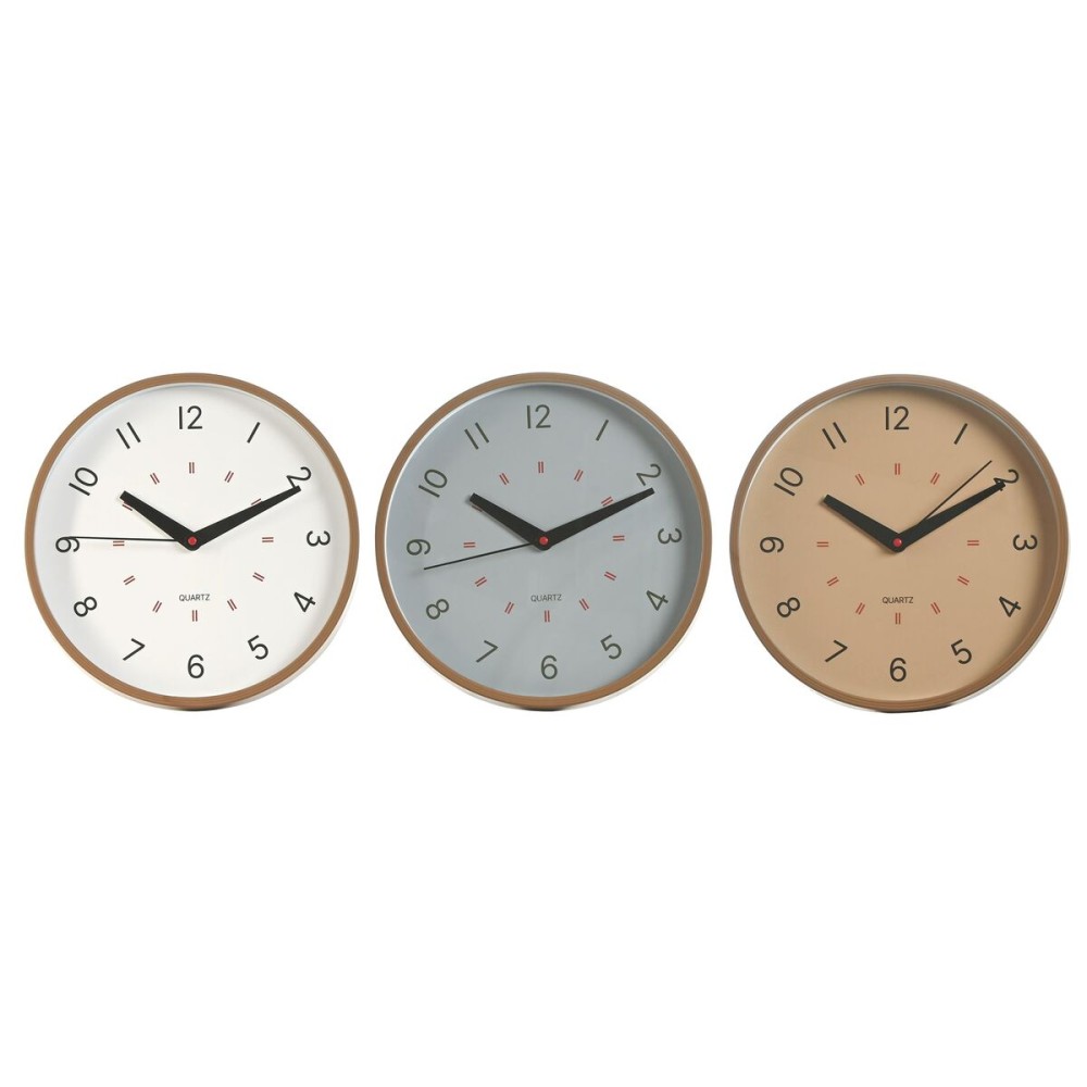 Horloge Murale Home ESPRIT Blanc Beige Gris PVC 30 x 4 x 30 cm (3 Unités)