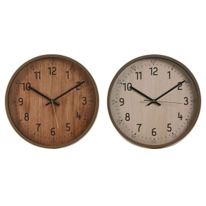 Horloge Murale Home ESPRIT Marron Naturel PVC Bois 30 x 4 x 30 cm (2 Unités)