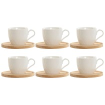 Set of 6 Cups with Plate Home ESPRIT White Natural Bamboo Porcelain 220 ml