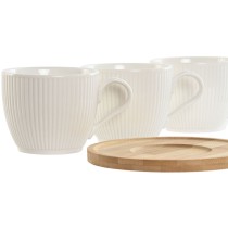 Set of 6 Cups with Plate Home ESPRIT White Natural Bamboo Porcelain 220 ml