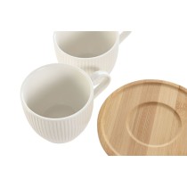 Set of 6 Cups with Plate Home ESPRIT White Natural Bamboo Porcelain 220 ml