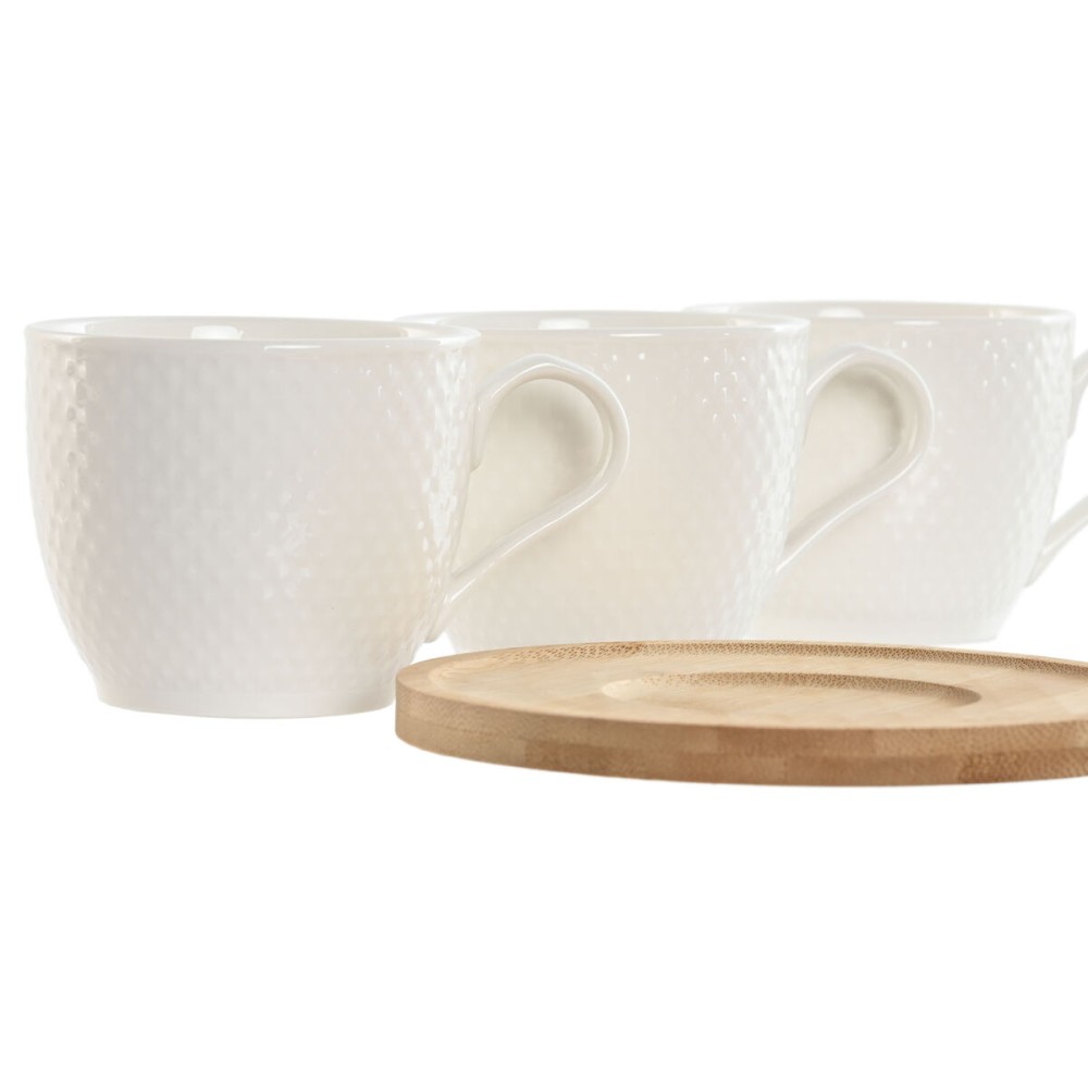Set aus 6 Teetassen mit Teller Home ESPRIT Weiß natürlich Bambus Porzellan 220 ml