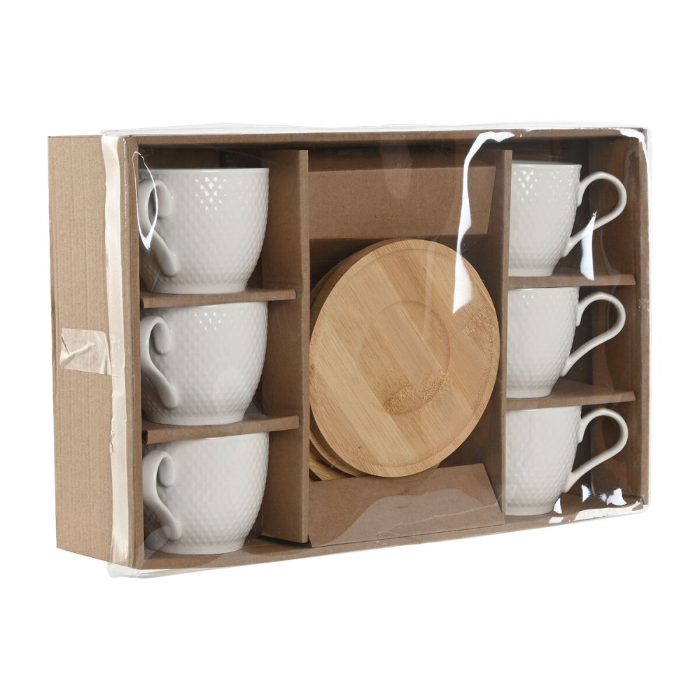 Set of 6 Cups with Plate Home ESPRIT White Natural Bamboo Porcelain 220 ml