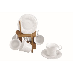 Piece Coffee Cup Set Home ESPRIT White Bamboo Porcelain 90 ml