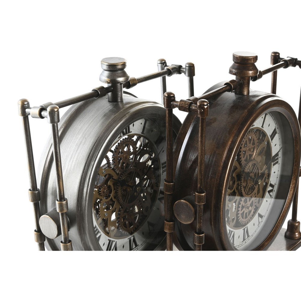 Table clock Home ESPRIT Golden Silver Vintage (2 Units)