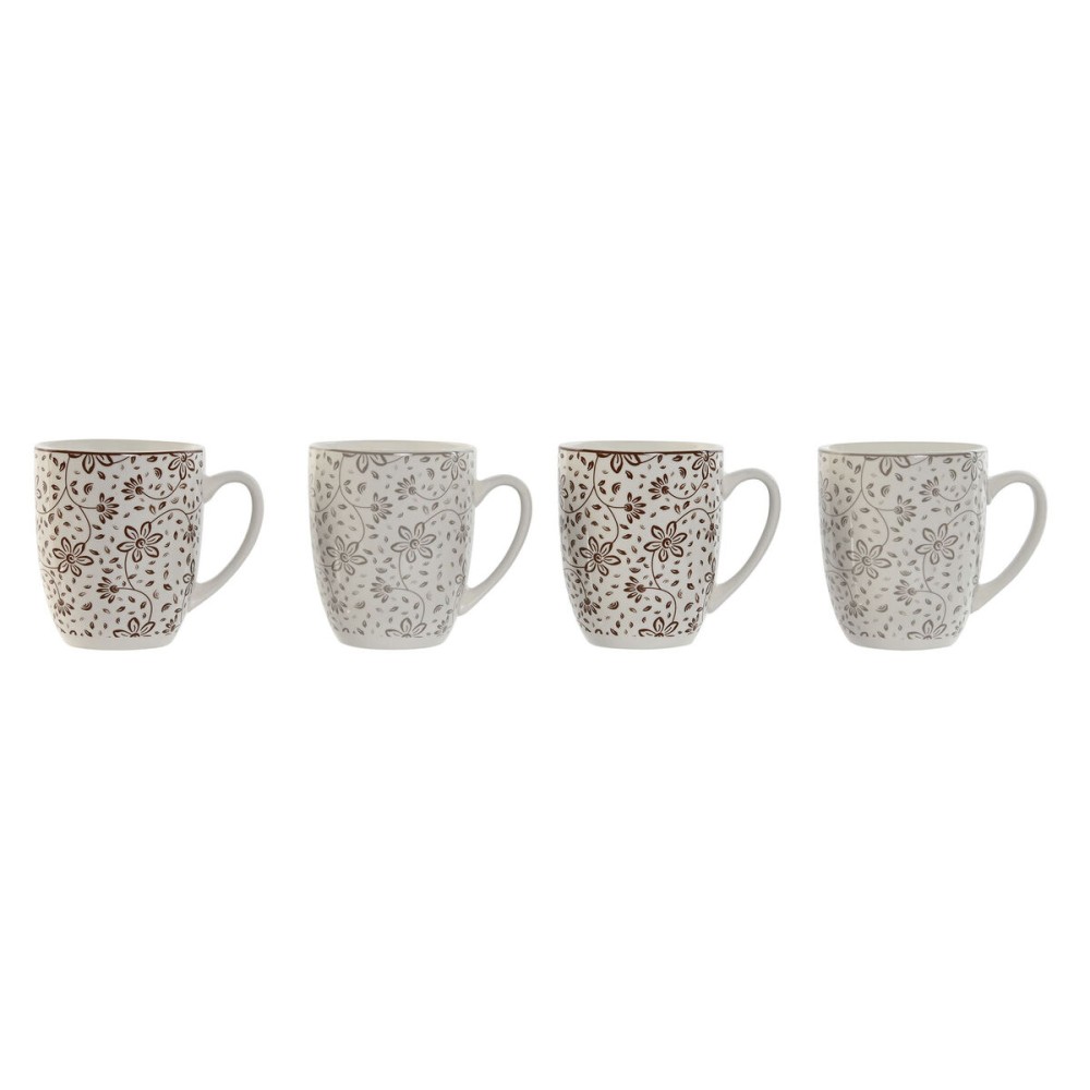 4 Piece Mug Set Home ESPRIT Brown Beige Flowers 340 ml