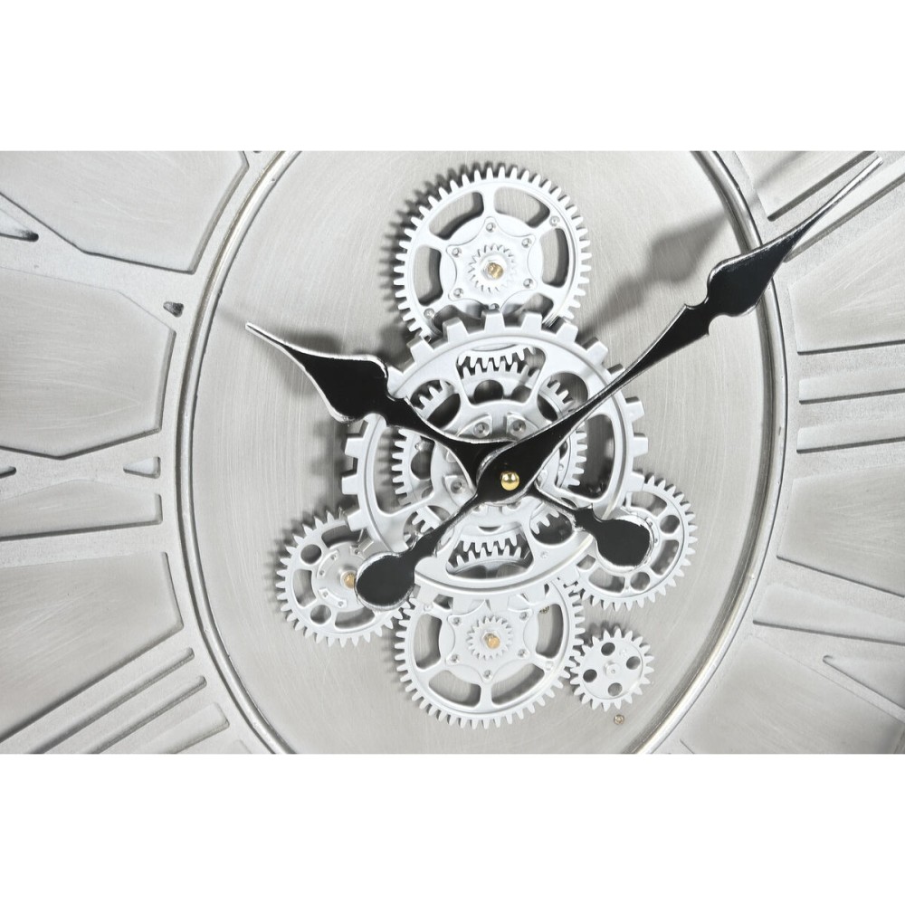 Horloge Murale Home ESPRIT Argenté Naturel Métal Verre Bois de pin 50 x 8 x 68 cm