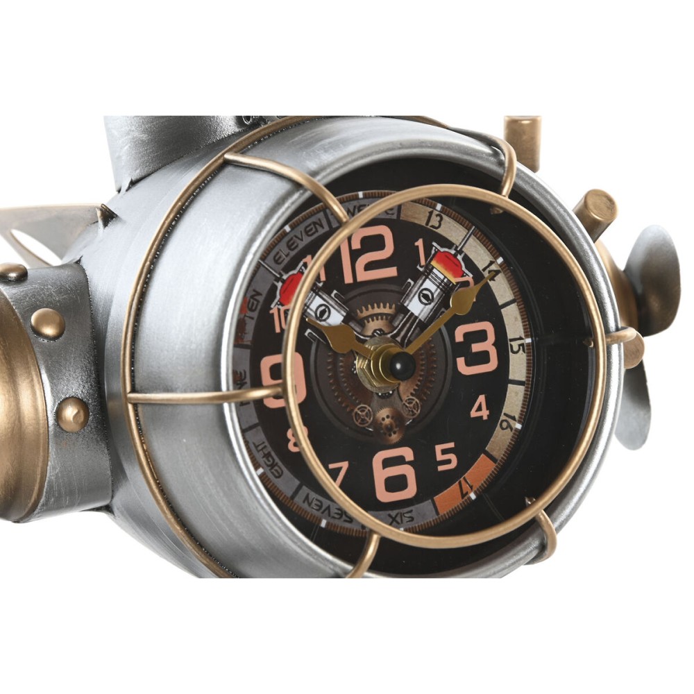 Table clock Home ESPRIT Golden Silver Aeroplane Vintage