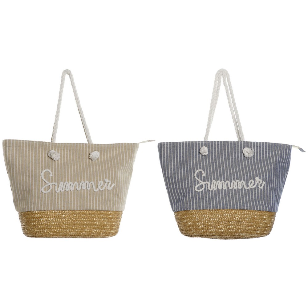 Women's Handbag Home ESPRIT Blue Beige Natural 52 x 16 x 33 cm (2 Units)