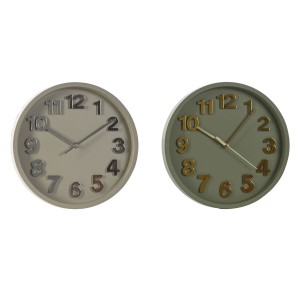 Horloge Murale Home ESPRIT Vert Gris PVC Urbaine 30 x 4 x 30 cm (2 Unités)