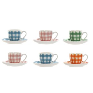 Set aus 6 Teetassen mit Teller Home ESPRIT Blau Weiß grün Orange Rosa Porzellan Streifen Mediterraner 90 ml