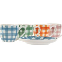 Set of 6 Cups with Plate Home ESPRIT Blue White Green Orange Pink Porcelain Stripes Mediterranean 90 ml