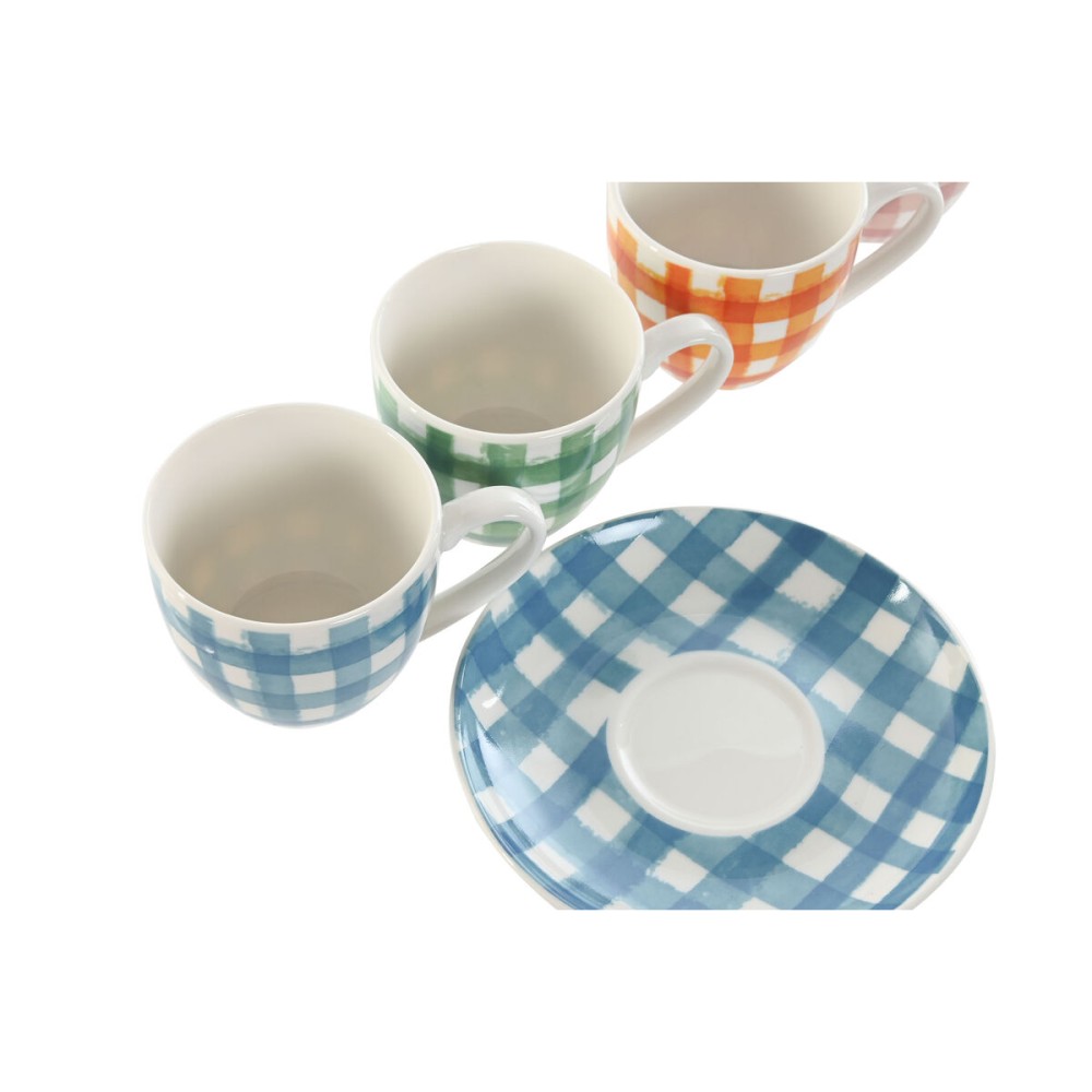 Set aus 6 Teetassen mit Teller Home ESPRIT Blau Weiß grün Orange Rosa Porzellan Streifen Mediterraner 90 ml