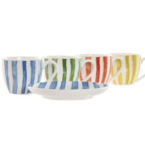 Jeu de 6 tasses avec plat Home ESPRIT Jaune Bleu Vert Corail Porcelaine Rayures méditerranéen 90 ml