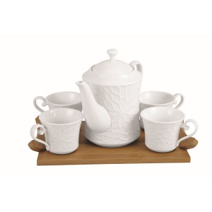 Satz von Kaffeetassen Home ESPRIT Weiß Bambus Porzellan