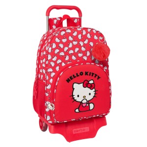 Schulrucksack mit Rädern Hello Kitty Iconic Weiß Rot 33 x 42 x 14 cm