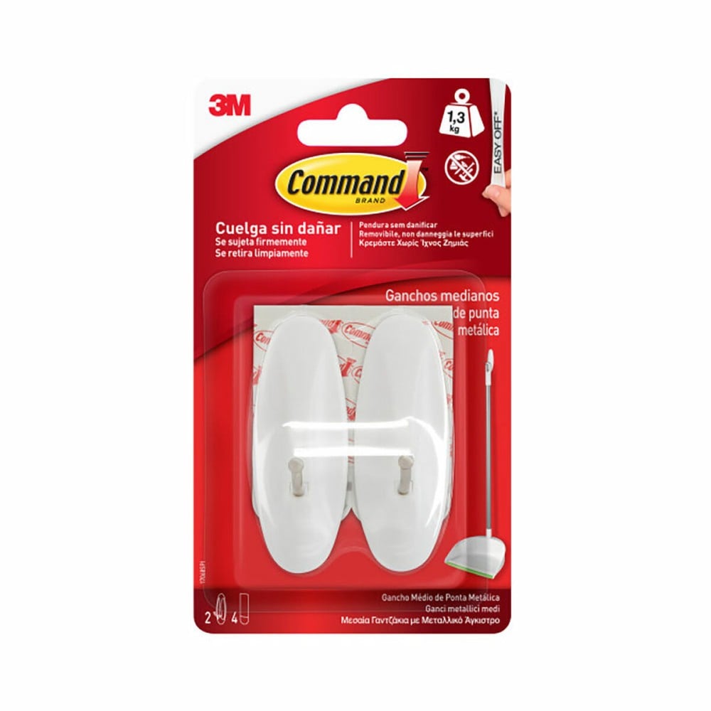 Haken zum Aufhängen 3M 1,3 kg 29 X 79 X 29 MM Weiß Metall (2 Stück)