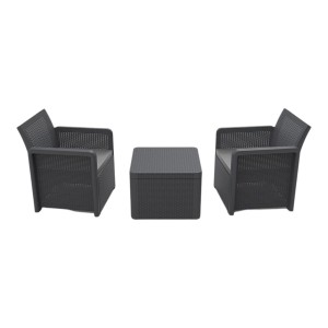 Table Set with 2 Armchairs Shaf Anthracite 57 X 57 X 42 CM (3 Pieces)