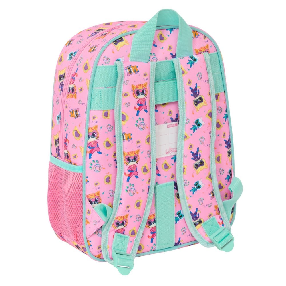 School Bag SuperKitties Pink Turquoise 26 x 34 x 11 cm