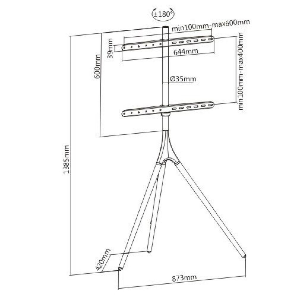Support TV au sol Techly 105209 65" 32 kg