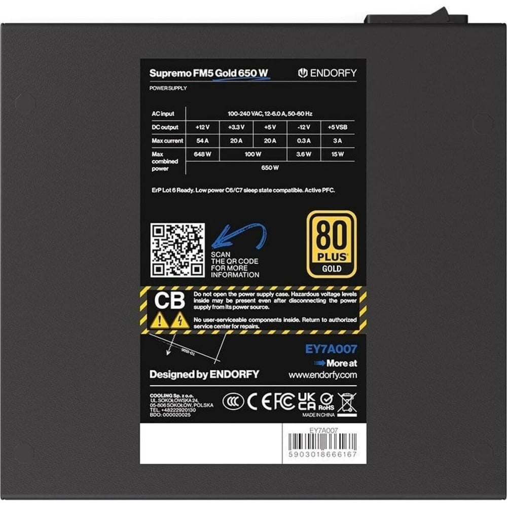 Bloc d’Alimentation Endorfy EY7A007 ATX 650 W 80 Plus Gold