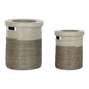 Set de basket Home ESPRIT Blanc Noir Naturel Herbier marin (2 Pièces)