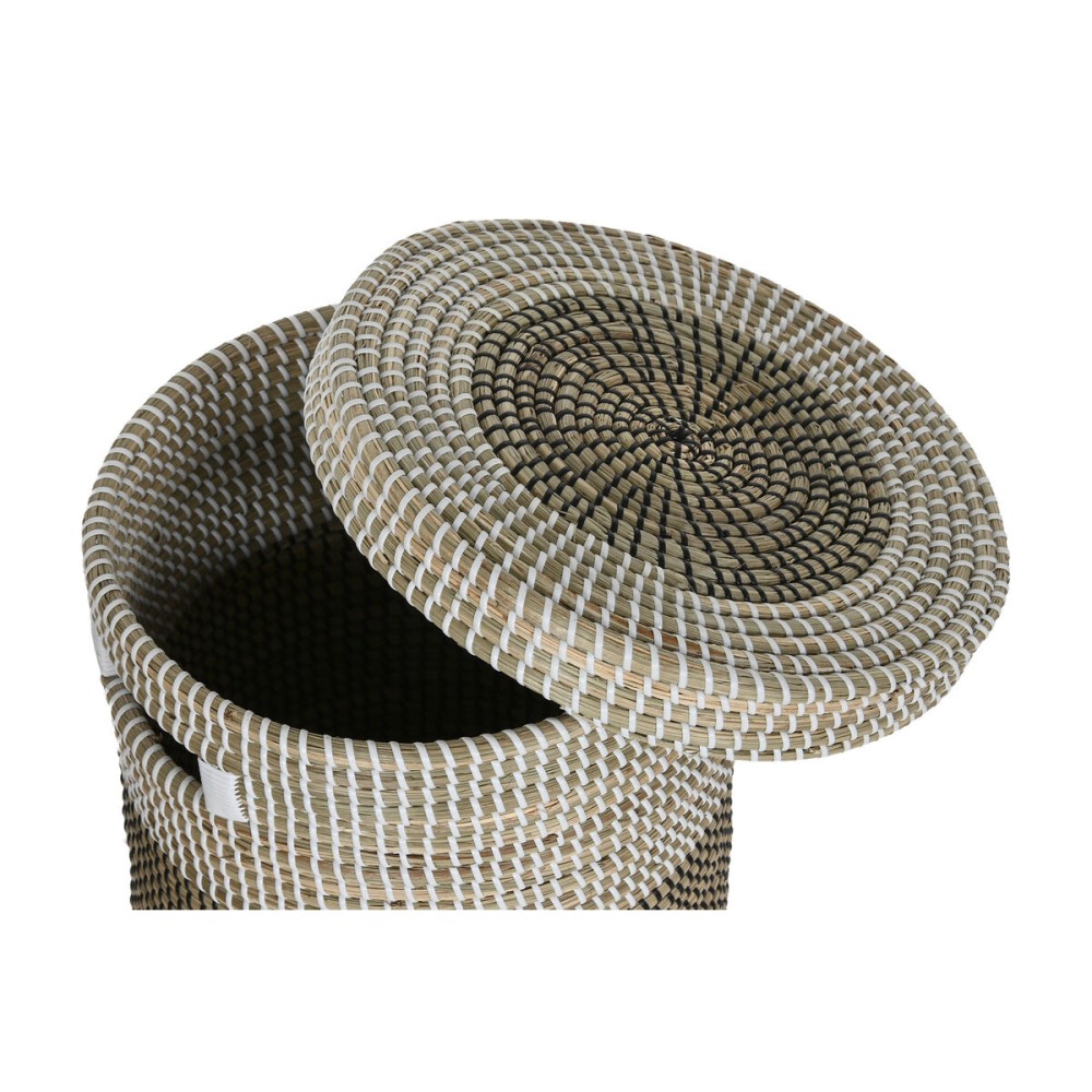 Set de basket Home ESPRIT Blanc Noir Naturel Herbier marin (2 Pièces)