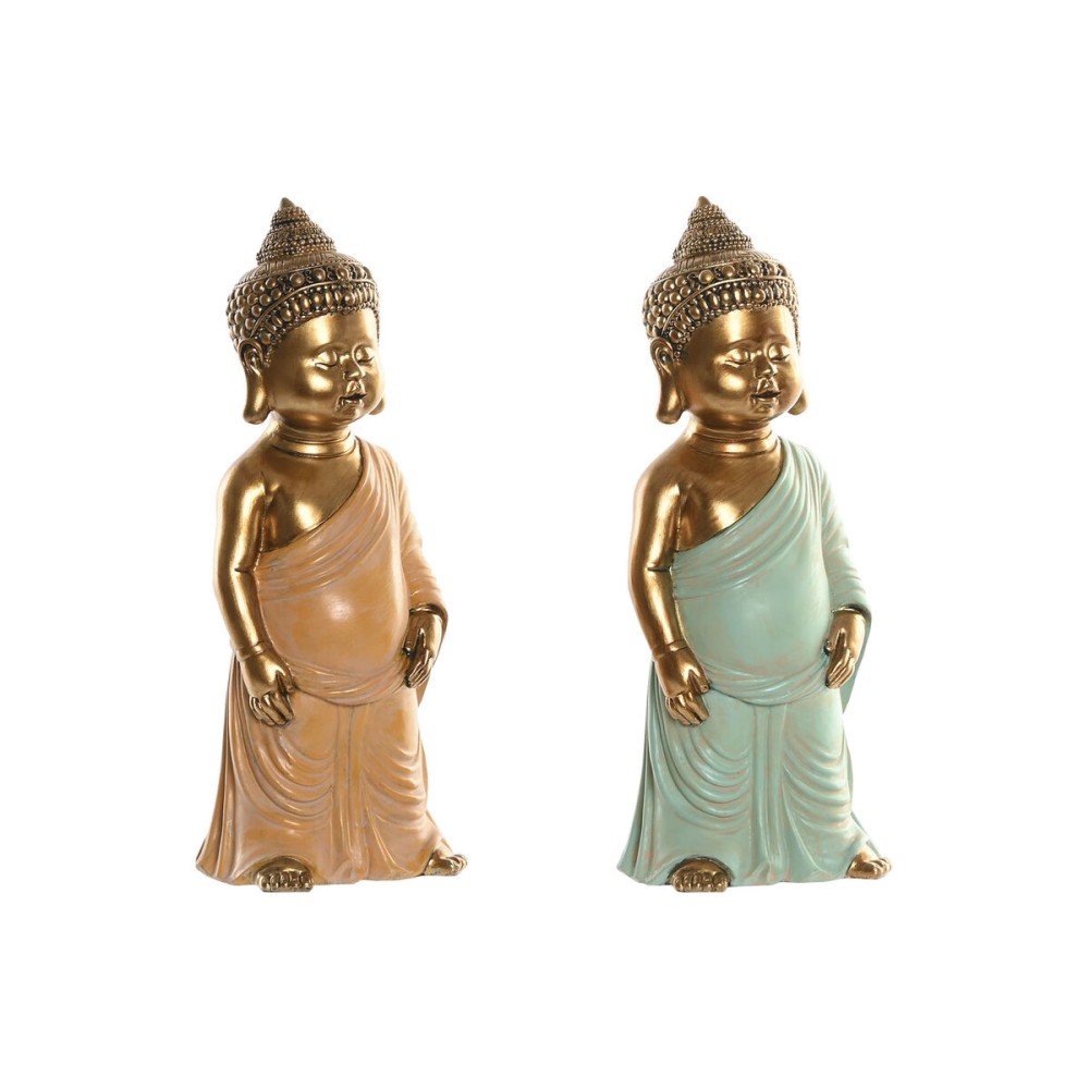 Deko-Figur Home ESPRIT grün Rosa Buddha Orientalisch 10 x 8 x 24 cm (2 Stück)