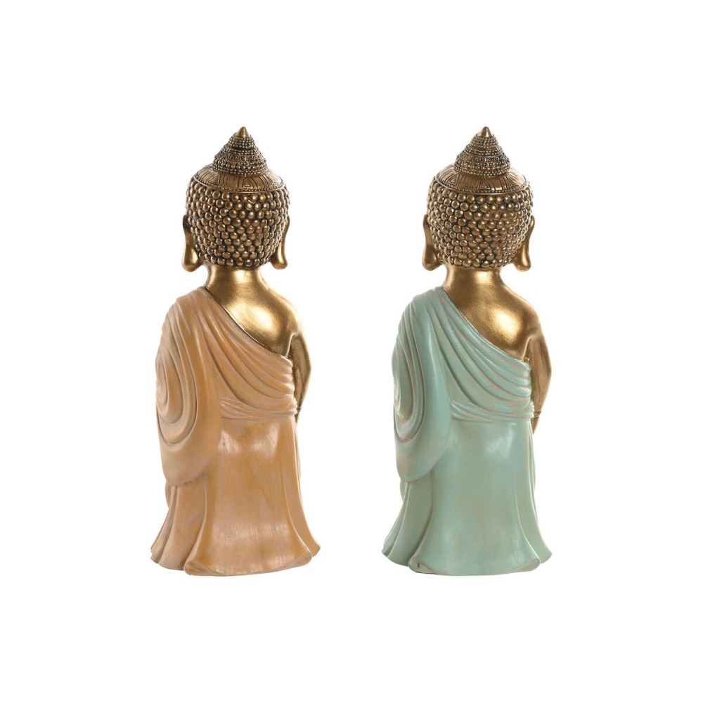 Deko-Figur Home ESPRIT grün Rosa Buddha Orientalisch 10 x 8 x 24 cm (2 Stück)