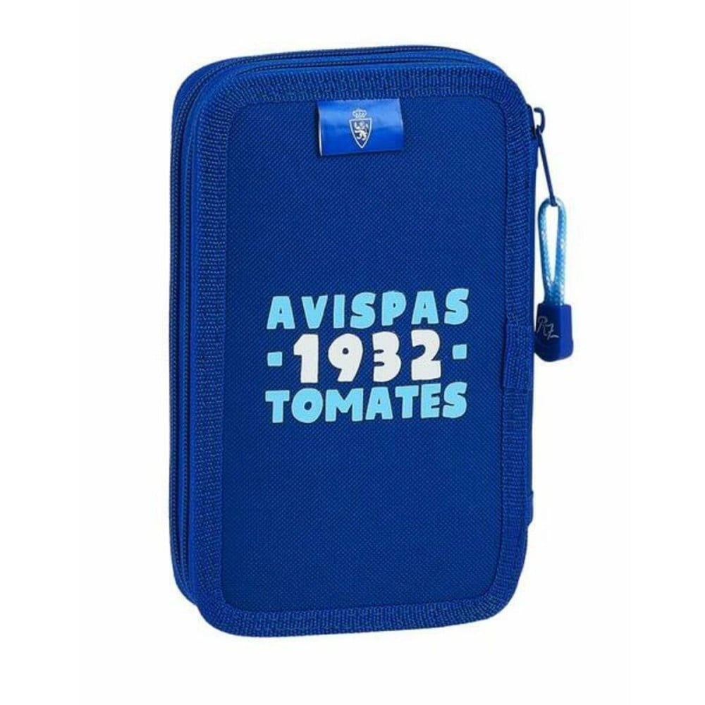 Double Pencil Case Real Zaragoza Blue 12.5 x 19.5 x 4 cm (28 Pieces)