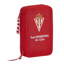 Plumier double Real Sporting de Gijón Rouge 12.5 x 19.5 x 4 cm (28 Pièces)