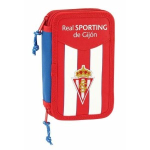 Plumier double Real Sporting de Gijón Blanc Rouge 12.5 x 19.5 x 4 cm (28 Pièces)