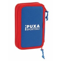 Plumier double Real Sporting de Gijón Blanc Rouge 12.5 x 19.5 x 4 cm (28 Pièces)