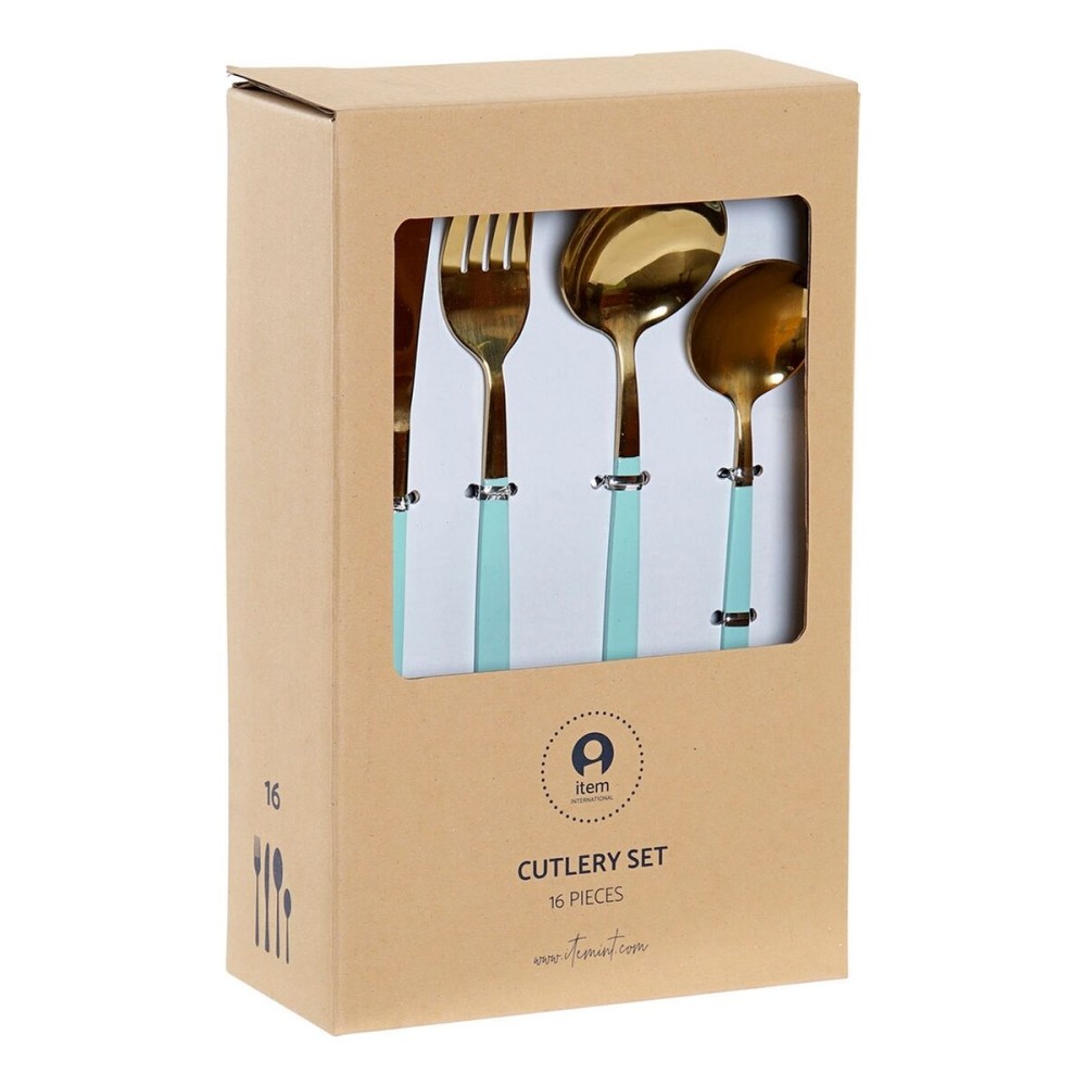 Cutlery set DKD Home Decor Green Golden Stainless steel 1,5 x 0,5 x 22,3 cm 16 Pieces