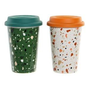 Mug DKD Home Decor Terrazo Silicone Porcelain (400 ml) (4 pcs)