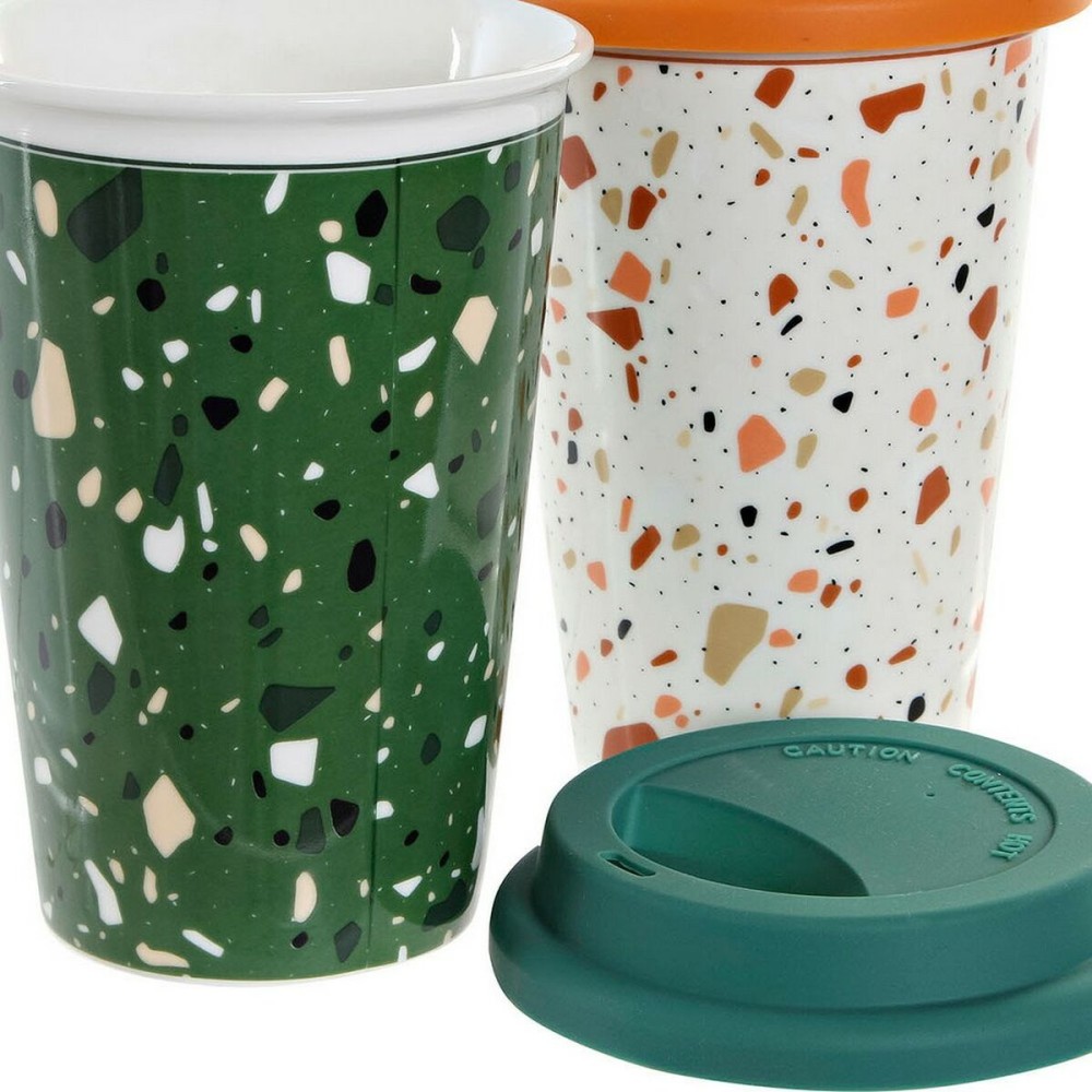 Mug DKD Home Decor Terrazo Silicone Porcelain (400 ml) (4 pcs)